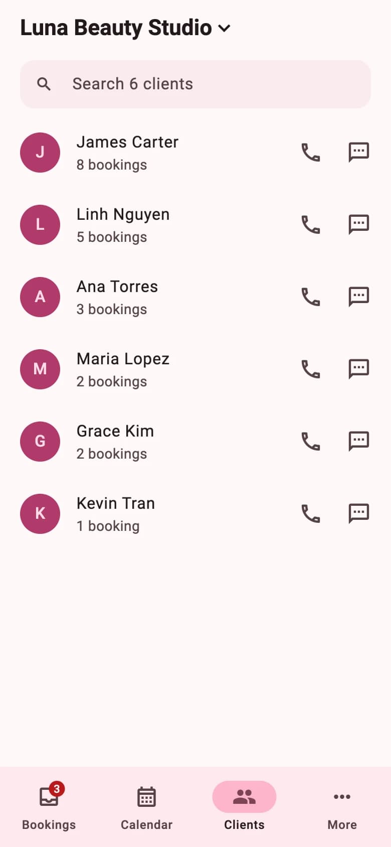 Clients in the BookVAO app